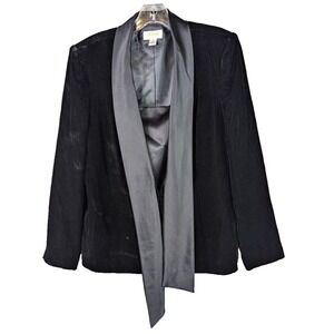 Talbots Tuxedo Jacket Women's Black Velvet‎ Blazer Satin Shawl Tie Collar Sz 10